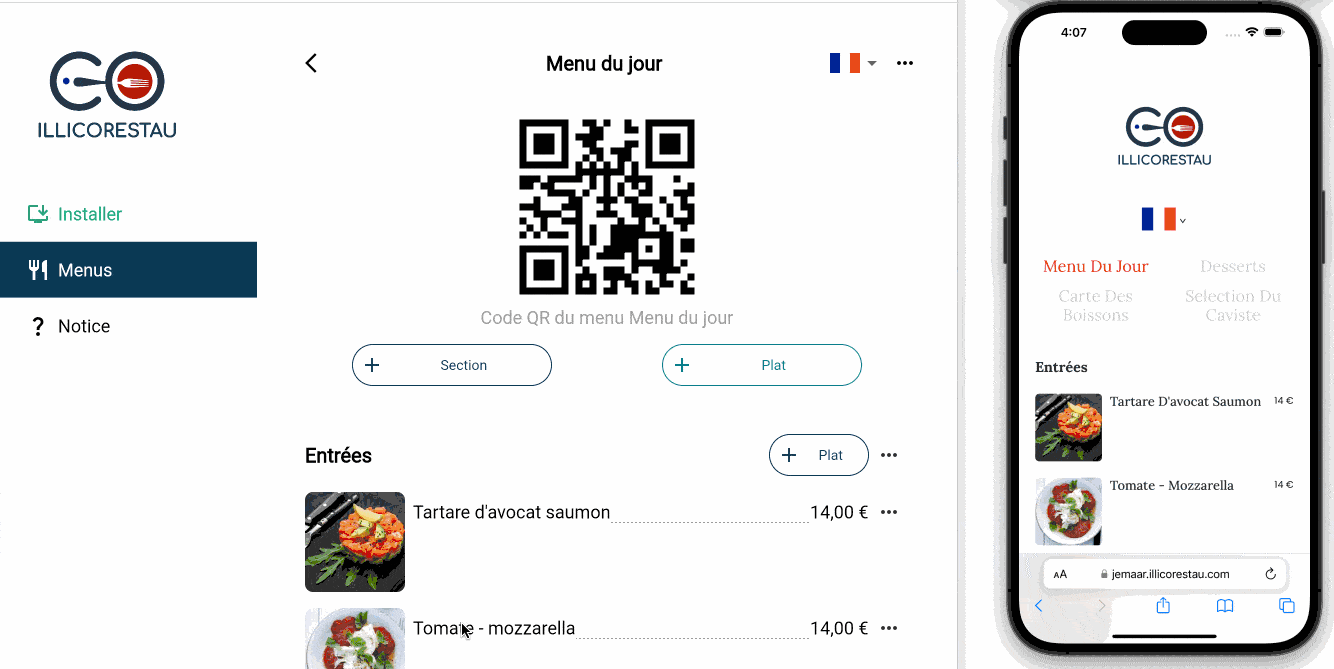 Application de gestion pour qr code carte restaurant